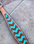 HILASON Western Horse Genuine Leather Headstall & Breast Collar Set Turquoise & Brown Zigzag
