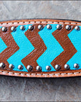 HILASON Western Horse Genuine Leather Headstall & Breast Collar Set Turquoise & Brown Zigzag