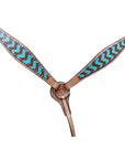 HILASON Western Horse Genuine Leather Headstall & Breast Collar Set Turquoise & Brown Zigzag