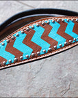 HILASON Western Horse Genuine Leather Headstall & Breast Collar Set Turquoise & Brown Zigzag