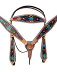 HILASON Western Horse Genuine Leather Headstall & Breast Collar Set Tan