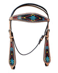 HILASON Western Horse Genuine Leather Headstall & Breast Collar Set Tan