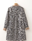 Leopard Stripe Collared Long Sleeve Flared Dress