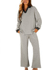 Stripe Collared Top and Drawstring Pants Set