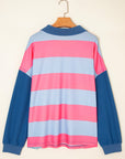 Plus Size Stripe Colorblock Patchwork Half-Zip Top