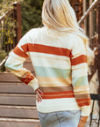 Stripe Colorblock Crewneck Drop Shoulder Sweater