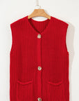 Solid Textured Buttoned Oversized Sweater Vest