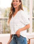 Elowyn Lace Puff Sleeve Button Up Top