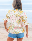 Gwen Crochet V Neck Boho Floral Blouse