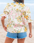 Boho Floral Crochet V-Neck Blouse