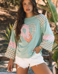 Emilia Plaid Floral Peace Heart Long Sleeve Top