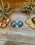Large Sterling Silver Concho Earrings with Kingman Turquoise – Made in the USA