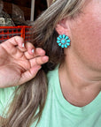 Cluster earrings stud - sterling silver and turquoise
