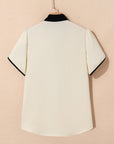 Stripe Contrast Bow Neckline Blouse