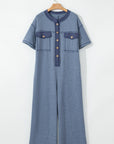 Emmie Half Placket Chest Pockets Wide Leg Jumpsuit
