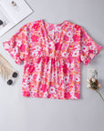 Kaiya Floral Print Ruffled Half Sleeve Plus Size Babydoll Blouse