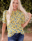 Nova Short Sleeve Frill Mock Neck Blouse