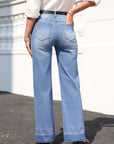 Denim Raw Hem Straight Leg Jeans