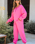 Vera Raw Edge Half Buttons Pullover and Jogger Pants Set
