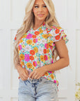 Leslie Floral Shirred Tiered Ruffled Sleeve Blouse
