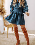 Vera 3/4 Sleeve Shirred High Waist Buttoned Dress