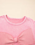 Solid Bow Patchwork Mineral Wash Sweatshirt