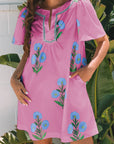 Floral Split Neck Mini Dress