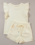 Pearl Textured Ruffled Sleeve Tee and Shorts Set