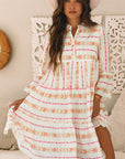 Winnie Bracelet Sleeve Slit Neck Ruffled Loose Dress