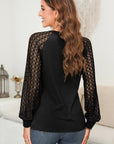 Lace Patchwork Raglan Sleeve Pleated Top
