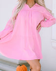 Anya Turn-down Neck Textured Bubble Sleeve Dress