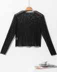 Rhinestone Mesh Long Sleeve Top