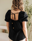DAVINA CROCHET SQUARE NECK TEXTURED SHORT SLEEVE BLOUSE