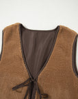 Contrast Trim Sherpa Tie-Front Vest
