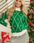 Christmas Geometric Diamond Pom Long Sleeve Sweater