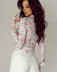Floral Mesh Long Sleeve Mock Neck Top