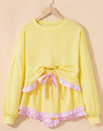 Ruffle Trim Patchwork Pullover and Shorts Set