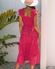 Arisbeth Stripe Flutter Sleeve Maxi Dress