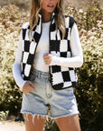 Checker Sherpa Collared Jacket Vest