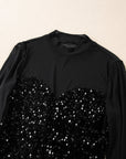 Velvet Sequin Sheer Mesh Long Sleeve Blouse