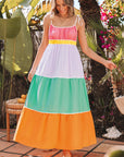 Cassandra Colorblock Self-tie High Waist Maxi Dress