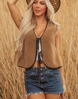 Nicole Contrast Trim Tie Front Sherpa Vest