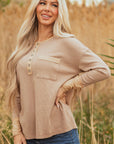 Blake Waffle Textured Tunic Henley Top with Slits