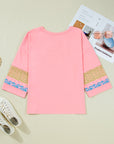 Floral Colorblock Patchwork 3/4 Sleeve Top