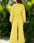 Solid Puff Sleeve Top and Drawstring Pants Set