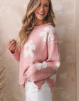 Jaycee Pearl Beaded Floral Drop Shoulder Sweater