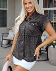 Chaya Flap Pocket Button Up Raw Hem Denim Shirt
