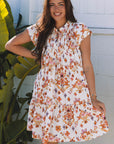 Marigold Floral Ruffled Trim Flutter Sleeve Dress