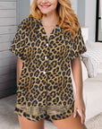 Baha Ranch Retro Pop Western Leopard Desert Cowgirl Satin Pajamas