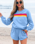 Colorblock Stripe Pullover and Shorts Set